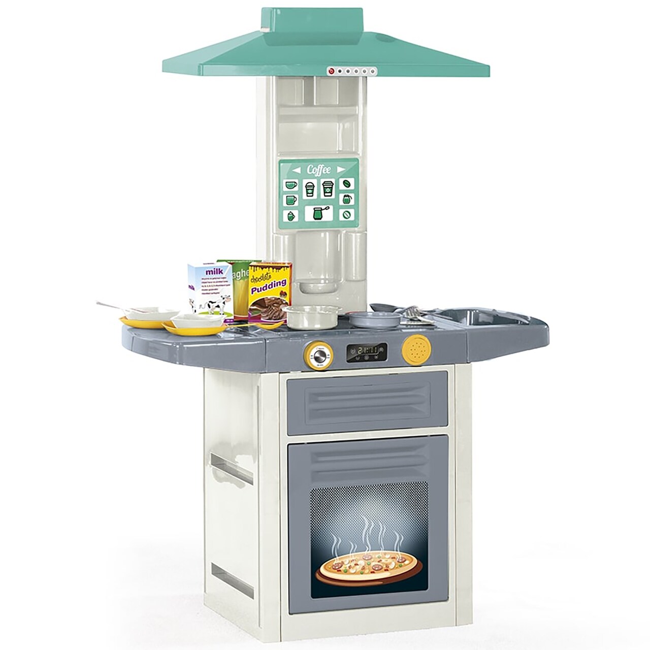 Dolu: Kitchen Set - Green-Yellow-Gray - 20pc Toy Cooking Center, Sound Effects, Stove-Oven Appliance Pretend Play, Dishes & Food Accessories, Kids 3+